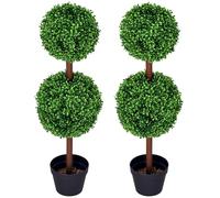 HOMCOM Lot de 2 arbres en buis artificiel à double boules avec tronc et pot inclus 90 cm Vert