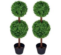 HOMCOM Lot de 2 Arbres Buis Artificiel Double Boules avec Tronc 90 cm Vert | Pot Inclus