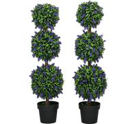 HOMCOM Lot de 2 arbres de lavande artificiels grand 110 cm Plante artificielle, Plantes artificielles en plastique en pot, fleurs artificielles résistantes aux UV avec 3 boules pour le salon chambre b