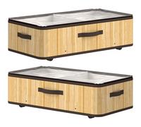 HOMCOM Lot de 2 boîtes de rangement sous lit avec roulettes 60 L couvercle transparent et poignée cadre métallique 78,5x43x23 cm naturel