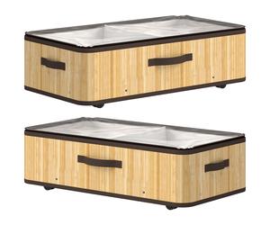 HOMCOM Lot de 2 boîtes de rangement sous lit avec roulettes 60 L couvercle transparent et poignée cadre métallique 78,5x43x23 cm naturel