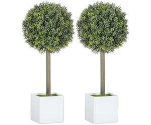 HOMCOM Lot de 2 Boules de buis artificielles de 45 cm - en Plastique - Plantes artificielles en Pot - Résistant aux UV - Faux Plantes comme de Vraies Plantes pour Salon, Chambre à Coucher, Bureau
