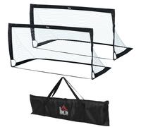 HOMCOM Lot de 2 but de foot extérieur pliable pop-up, cage de foot portable avec sac de rangement en tissu Oxford, pour adolescents, cadre en fibre de verre, 183 x 90 cm, noir et blanc