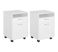 HOMCOM Lot de 2 caissons de Bureau Rangement de Bureau sur roulettes tiroir Placard Niche Panneaux Particules Blanc