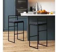 HOMCOM Lot de 2 chaises de bar tabourets hauts coussin d'assise velours repose-pieds hauteur 74 cm noir