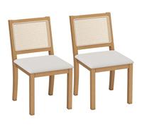 HOMCOM Lot de 2 chaises de Salle à Manger Assise Rembourrée Crème et Chêne | Chaises de Cuisine, Dossier Effet Rotin, Structure en Bois d'hévéa Massif, Tissu Aspect Lin