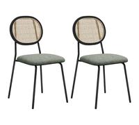 HOMCOM Lot de 2 chaises de salle à manger avec dossier en rotin synthétique et cadre en acier pour salon Vert foncé et noir 44 x 54 x 87 cm