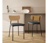 HOMCOM Lot de 2 chaises de salle à manger avec pieds en acier, dossier incurvé et assise rembourrée, gris et effet bois naturel