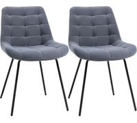 HOMCOM Lot de 2 chaises de salle à manger Chaise de cuisine chaise rembourrée avec dossier, revêtement de l'assise en velours, pour le salon, au design rétro, pieds en acier, gris 50 x 61 x 79 cm