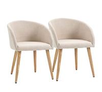 Homcom Chaises De Visiteur Design Scandinave - Lot De 2 Chaises - Pieds Inclinés Effilés Bois Caoutchouc - Assise Dossier Accoudoirs Ergonomiques Aspect Lin Beige Beige