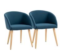 HOMCOM Lot de 2 chaises de Salle à Manger Chaise de Cuisine Design scandinave - Pieds inclinés effilés Bois Caoutchouc - Assise Dossier accoudoirs ergonomiques Aspect Lin Bleu Canard