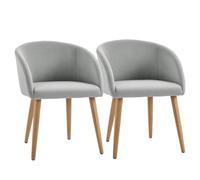 HOMCOM Lot de 2 chaises de Salle à Manger Chaise de Cuisine Design scandinave - Pieds inclinés effilés Bois Caoutchouc - Assise Dossier accoudoirs ergonomiques Aspect Lin Gris