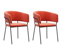 Lot de 2 chaises de salle à manger HOMCOM pieds en acier, assise rembourrée en tissu aspect velours, orange