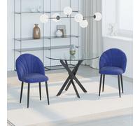HOMCOM Lot de 2 chaises de salle à manger chaise de cuisine Velours Bleu Pieds métal Noir dim. 52L x 54l x 79H cm
