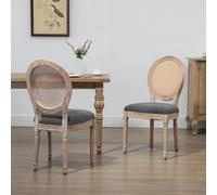 HOMCOM Lot de 2 chaises de Salle à Manger - Chaise de Salon médaillon Style Louis XVI - Bois Massif sculpté, patiné - Dossier cannage - Aspect Lin Beige Description:Ce joli lot de 2 chaises médaillon