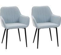 HOMCOM Lot de 2 chaises de salle à manger Chaise rembourrée recouverte de lin respirant Chaise de salon Fauteuil de cuisine avec dossier Accoudoirs et pieds métalliques Lin bleu 59,5 x 56,5 x 81 cm