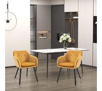 Chaises de visiteur design scandinave - lot de 2 chaises - pieds effilés bois noir - assise dossier accoudoirs ergonomiques velours moutarde Moutarde G