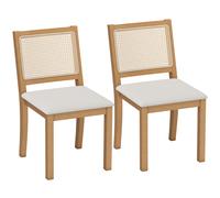 HOMCOM Lot de 2 chaises de salle à manger, chaises de cuisine avec assise rembourrée, dossier effet rotin, crème et chêne