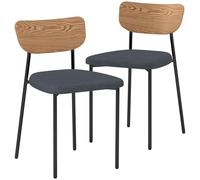 HomCom Chaises de salon néo-rétro Lot de 2 assise tissu gris piètement acier noir dossier effet bois