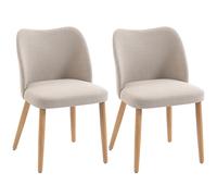 HOMCOM Lot de 2 Chaises de Salle à Manger, Chaises de Cuisine Rembourrées en Lin, Dossier Incurvé et Pieds d'Hévéa, Crème