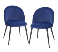 HOMCOM Lot de 2 chaises de salle à manger, chaises de cuisine rembourrées sans accoudoirs, pieds en acier, 52x55x79cm, bleu