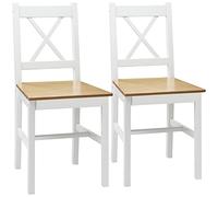 HOMCOM Lot de 2 chaises de Salle à Manger, chaises de Cuisine, Style Maison de Campagne, Dossier Haut, Cadre en Bois de pin, pour Salon, Chambre, Cuisine, chêne et Blanc