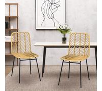 HOMCOM Lot de 2 chaises de salle à manger design bohème en résine tressée et piètement métal 44 x 58 x 85 cm jaune