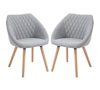 HOMCOM Lot de 2 chaises salle à manger chaise scandinave pieds effilés bois hêtre - assise dossier accoudoirs ergonomiques lin gris | Aosom France