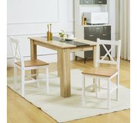 HOMCOM Lot de 2 chaises de salle à manger en bois massif chaise de cuisine esprit campagne dossier croisé blanc et chêne