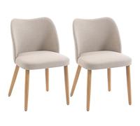 HOMCOM Lot de 2 chaises de salle à manger en tissu effet lin, chaises de cuisine scandinaves avec pieds en bois de caoutchouc, dossier incurvé, chaise rembourrée pour cuisine, chambre à coucher, salon
