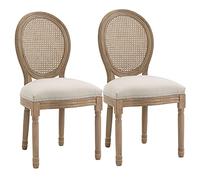 HOMCOM Lot de 2 Chaises de Salle à Manger Médaillon Style Louis XVI Crème