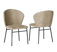HomCom – Lot de 2 chaises salle à manger, assise tissu lin rembourrée, pieds acier – Marron clair