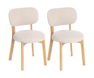 HOMCOM Lot de 2 Chaises de Salle à Manger, Rembourrées, Assise Large, Crème | Chaises de Cuisine, Sans Accoudoirs, Dossier Incurvé, Pieds en Bois d'Hévéa, Tissu Effet Laine Bou pour Salon Maison