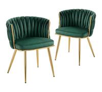 HOMCOM Lot de 2 chaises de salle à manger rembourrées modernes au toucher velours, avec dossier et accoudoirs tissés, pieds en métal et siège rembourré, pour salle à manger, chambre à coucher, salon