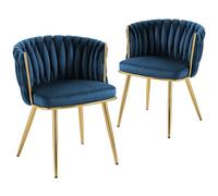 HOMCOM Lot de 2 chaises de salle à manger rembourrées modernes au toucher velours, avec dossier et accoudoirs tissés, pieds en métal et siège rembourré, pour salle à manger, chambre à coucher, salon