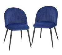 HomCom Lot de 2 chaises velours bleu – pieds métal noir – 52 x 54 x 79 cm