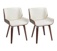 Lot de 2 chaises design vintage piètement châssis bois peuplier aspect noyer revêtement mixte synthétique tissu crème