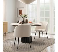 Chaises de visiteur design - lot de 2 chaises - piètement incliné effilé acier noir - revêtement effet laine bouclée beige Beige G