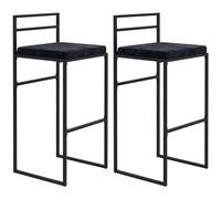 HOMCOM Lot de 2 chaises Hautes, tabourets de Bar, Structure en Acier, Hauteur 74 cm, avec Repose-Pieds, Coussin d'assise en Velours, chaises de Bar, Style Moderne élégant, Noir