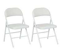 HOMCOM Lot de 2 chaises Pliantes chaises de Salle à Manger Portables Chaise Pliable d'intérieur avec Coussin en revêtement synthétique et Cadre en Acier dim. 45l x 46P x 78H cm Blanc