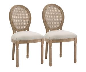 HOMCOM Lot de 2 chaises salle à mange beige Chaises bois sculpté médaillon vintage Style Louis XVI patiné Dossier cannage Aspect Lin Aosom France
