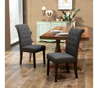 HOMCOM Lot de 2 chaises salle à manger chaise de cuicine style Chesterfield Grand Confort Pieds en Bois Lin 47 x 61 x 101 cm gris foncé