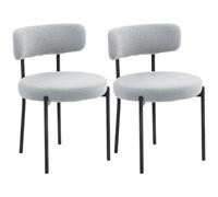 HOMCOM Lot de 2 chaises Salle à Manger Chaise de Cuisine Moderne Chaise de Salon rembourrée en Tissu Effet Laine boucleé avec Dossier et Pieds en Acier Noir, pour Salon Chambre, Gris Clair