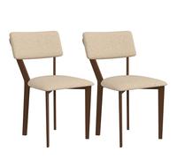 HOMCOM Lot de 2 chaises salle à manger, tissu effet lin beige, pieds en bois massif, sans accoudoirs