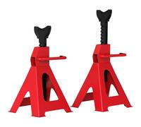 HOMCOM Lot de 2 chandelles Voiture chandelles de Levage capacité 3 tonnes, Hauteur réglable de 290 à 425 mm, Grande Base avec goupille de sécurité, pour véhicule, Caravane, Atelier, Garage, Rouge
