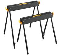 HOMCOM Lot de 2 chevalets pour scie pliables, établi, hauteur réglable, pour bois 2 x 4, avec poignée, crochets, base antidérapante, pour menuiserie et bricolage, supporte jusqu'à 500 kg, noir