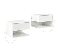 HOMCOM Lot de 2 Chevets Muraux avec Prises de Courant, Blanc