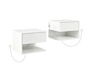 HOMCOM Lot de 2 Chevets Muraux avec Prises de Courant, Blanc