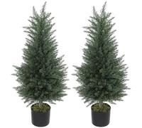 HOMCOM Lot de 2 Cyprès artificiels 90cm Plante Artificielle avec Mousse, Protection UV Plantes artificielles en Pot, Faux Arbre comme Un Vrai pour Salon Chambre Bureau Jardin décoration Cadeau