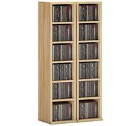 HOMCOM Lot de 2 Étagères Colonnes 21 x 22,5 x 88,5 cm Chêne | Armoire de Rangemen CD-DVD 6 + 6 Compartiments, Capacité Max. 204 CD